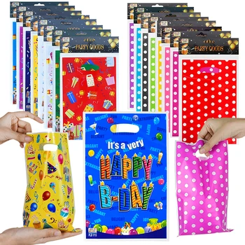 10/20pcs Честит рожден ден отпечатани пластмасови подаръчни торбички полка точки бисквитка бонбони опаковъчни чанти за деца рожден ден сватбено тържество доставки