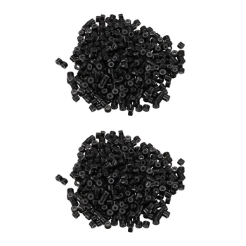 1000 бр. Черен 5 мм силиконови облицовани микро-пръстен връзки мъниста за аз стик коса разширение инсталация и пера