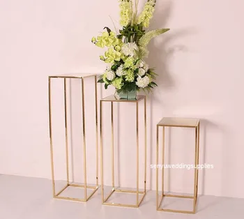 10pcs)ментален хорм Златен правоъгълник цвете метален център щандове за сватбена маса и цвете senyu1995