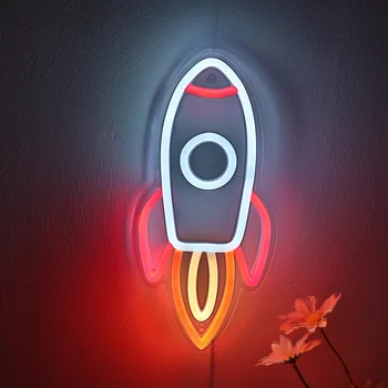 1PC 5V USB захранва ракетна стена LED неон Arty знак нощна светлина за детска стая парти магазин бар кръчма клуб декорация 5.12 '' * 10.63 ''