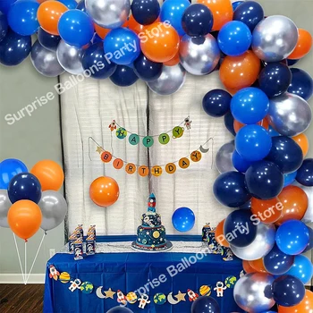 1Set Royal Navy Blue Balloon Arch Garland Kit Orange Silver Space Ballon Arch Decor Halloween Party Birthday Wedding Baby Shower