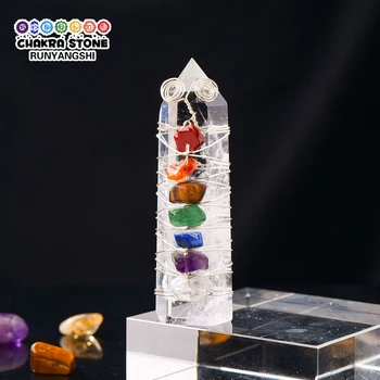 1pc Естествени чакри скъпоценни камъни Ясно Кварц точка кула занаяти Рейки духовен бял кристал Начало декор