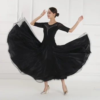 2020 Нова лятна черна рокля за модерни танци жени национален стандарт бална танцова рокля дантела валс практика дълга рокля