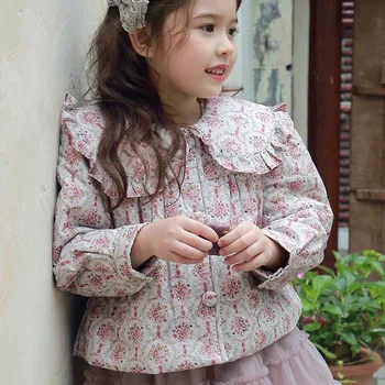 2023 Есен Зима Нови модни корейски стил момичета ретро цвят памук подплатени случайни сладко палто Детски дрехи момичета палто