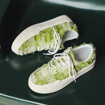 2023 Нови зелени разкъсани платнени спортни обувки Мъжки плоски обувки Летни спортни обувки размер 35-44 Мъжки обувки за шофиране Мъжки обувки