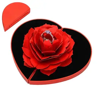 2024 Кутия за подаръци за Свети Валентин Creative 3D любов сърце форма роза цвете предложение пръстени бижута кутия двойки сватбени пръстени кутия