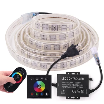  220V RGB LED лента светлина стена докосване RF дистанционно двойно управление гъвкава LED лента лента SMD5050 120Led двоен ред водоустойчив низ