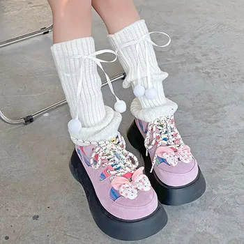 27cm деца JK Lolita Kawaii Подгряване на крака корейски за деца сладък плетен топъл капак за крака за момичета еластична тръба свободни чорапи