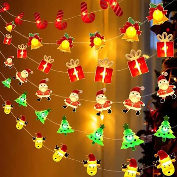 2M 20LED струнни светлини Дядо Коледа снежинки патерица коледно дърво лосове гъби декорация светлина за весела Коледа Home декор