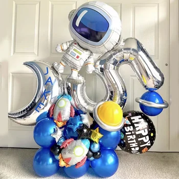 32Pcs Космическо тематично парти Астронавт ракета номер фолио балони момче рожден ден декорации деца бебе душ консумативи