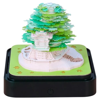3D Art Calendar Memo Pad 2024, творчески часовник календар Sakura дърво откъснете хартия дърворезба лепкава DIY бележка