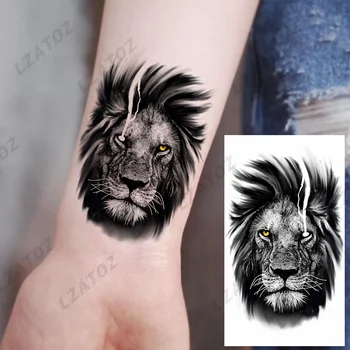 3D Lion Tiger временни татуировки за мъже жени възрастни реалистични животински кръст фалшиви татуировка стикери ръка вода трансфер Tatoos