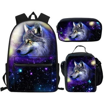 3pcs Galaxy Wolf/Horse/Dog Print Училищни чанти Bookbag за детска ученическа чанта Bookbag Детска раница за момчета момичета