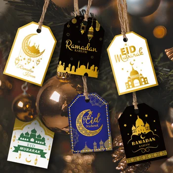  48pcs / партида EID Мубарак висящи хартиени етикети с коноп за Рамадан Kareem занаяти опаковъчни консумативи Мюсюлмански DIY парти декорации