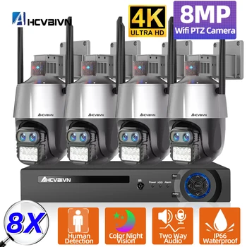4CH 4K камера за видеонаблюдение система за сигурност комплект P2P цвят нощно виждане 8X увеличение Wifi камера за наблюдение с 8MP 8CH POE NVR система XMEYE