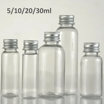 5/10/20/30/60ml прозрачна пластмасова бутилка с алуминиева капачка на винт малки буркани козметичен контейнер пътуване празни бутилки за многократна употреба буркан