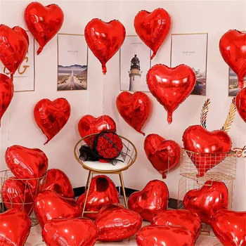 5/10Pcs 18inch червен розов любов сърце форма фолио балони Сватбено парти за рожден ден декорации Алуминиево фолио Балони Въздушни топки Глобос
