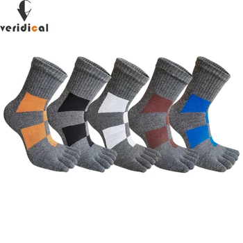 5 чифта Sport Toe къси чорапи Man компресия памук колоритен блок пот-абсорбиращи бадминтон тенис баскетбол 5 пръста чорапи
