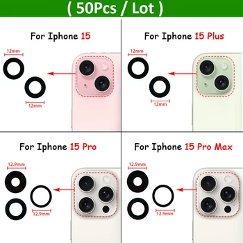 50Pcs / Lot, нов заден заден фотоапарат стъклен обектив за iPhone 15 Pro Max Plus с хезивен стикер
