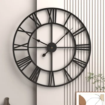 60CM големи 3D стенни часовници римски цифри ретро кръг метал желязо точна тиха скандинавски висящи орнамент хол декорация