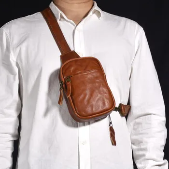 AETOO Нагънат дизайн crossbody чанта кожа реколта гърдите чанта Мъжки случайни commuter малка квадратна чанта личност на открито пътуване p