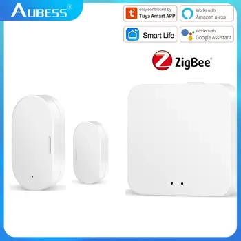 Aubess Tuya Zigbee 3.0 Smart Door Window Sensor Detectors Security Protection Smart Life APP Control Via Alexa Google Home