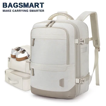 BAGSMART 17'' лаптоп раница пътуване кабина 4бр 40L разширяема раница за носене с чанта за обувки водоустойчива женска раница