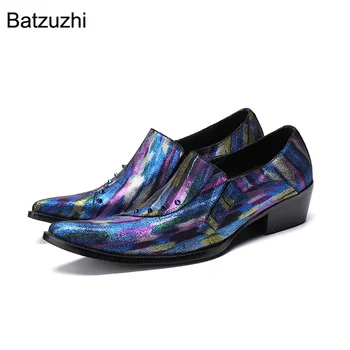 Batzuzhi британски тип мъжки обувки мода син цвят кожени обувки мъже официални бизнес, парти и сватбени обувки мъже! Голям размер 46