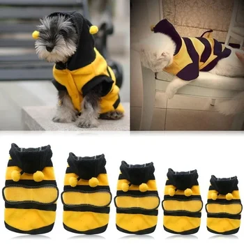 Bee Pet Puppy Coat Облекло Облекло Руно дрехи Куче Котка Hoodie Fancy костюм Хелоуин Cosplay пуловер куче качулки