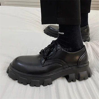 Big Toe ежедневни кожени обувки мъжки дантела нагоре кифла обувки дебели подметки дерби обувки реколта британски стил мъжки обувки марка дизайн