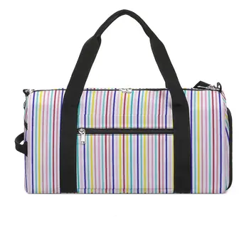 Bright Rainbow раирана фитнес чанта линии печат водоустойчиви спортни чанти голям капацитет пътуване обучение чанта фитнес чанта за мъже