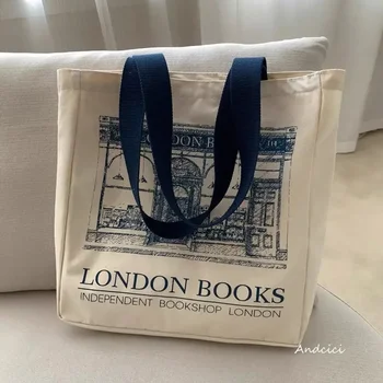C01 Жените платно рамо чанта Лондон книги печат дами случайни чанта голяма пазарска чанта за многократна употреба голям капацитет