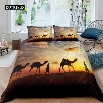 Camel Duvet Cover Set Sunset Desert Adventure Tehme Quilt Cover King Size Wildlife Animal Bedding Set for Children Teens Young