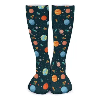 Cartoon Sky Print Чорапи Space Adventure Персонализирани готически чорапи Есенни чорапи без плъзгане Дами Работещи средни меки чорапи