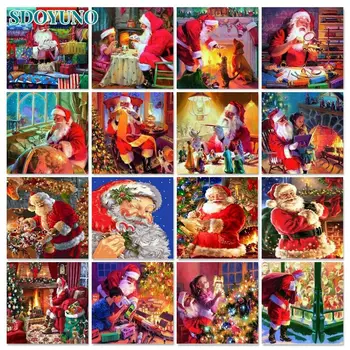 DIY Paint by Number Santa Claus Picture Colouring Kill Time HandPainted Painting By Number For Adults On Canvas Christmas Gift