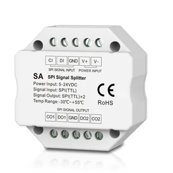 Dual Way Led усилвател SA SPI сигнал сплитер DC5-24V 2 група SPI (TTL) сигнали изход, използвани за RGB или RGBW LED лента светлини