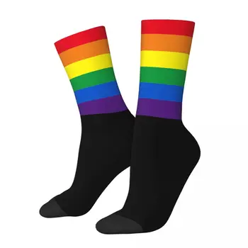 Harajuku Pride Rainbow Stripes Colors ЛГБТ гей флаг спортни чорапи полиестер дълги чорапи за жени мъже нехлъзгащи