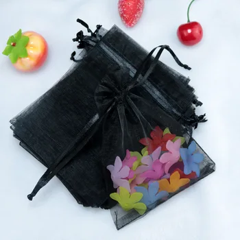 Hot 100 бр/лот (6 размера) Цветни опаковъчни чанти Изтегляща се органза Сватбени услуги Бонбони торбички Декорация за домашно парти Занаятчийска чанта