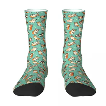 Jolly Corgis В Зелено Унисекс зимни чорапи На открито Щастливи чорапи Уличен стил Луд чорап