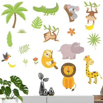 Jungle Разсадник стена стикери животински тапети Стикери Светещи в тъмното подвижни самозалепващи се водоустойчиви стикери Карикатура Decal