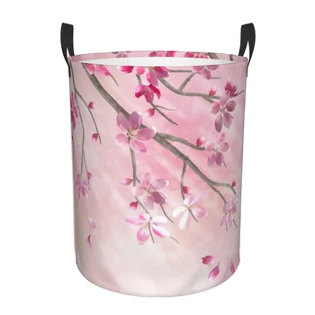 Keranjang cucian kotor, keranjang penyimpanan pakaian lipat bunga sakura cabang pohon musim semi mainan rumah tahan air