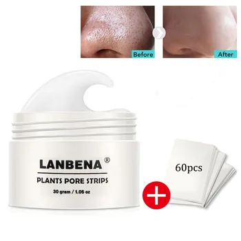 LANBENA Blackhead Remover Маска за нос Лента за порите с 60pcs хартия Дълбоко почистване на лицето Ленти за нос Пилинг Лечение на акне Грижа за кожата