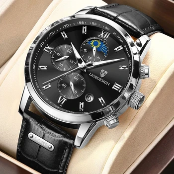 LIGE Бизнес часовник за мъже Марка Луксозни кожени мъжки часовници Водоустойчив спортен кварцов хронограф Часовник Мъже Relogio Masculino