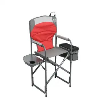 Laurel Director Къмпинг стол, червено и сиво, възрастен, 32in височина