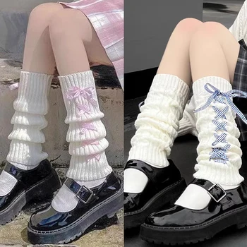 Lolita Leg Warmer Японски готически дълги чорапи панделка гамаши гети коляното готика зимен чорап плетени маншети глезена топло за жени
