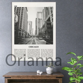Modern Chicago Art Prints Black and White Downtown, Chicago Wall Art Retro Poster, Illinois Home Decor Canvas Painting Cuadros