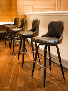 Nordic бар стол масивна дървесина облегалка желязо ретро бар стол високо стол въртящи се бар стол кафене рецепция стол