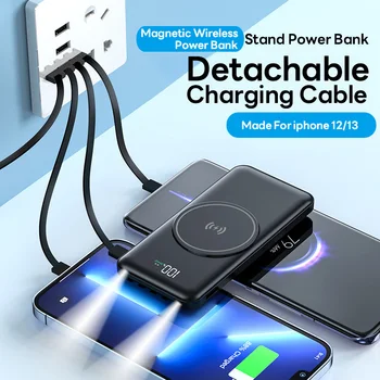  Power bank 80Ah мобилен телефон с голям капацитет универсална безжична бърза банка за зареждане с подвижен 4wire USB кабел за зареждане