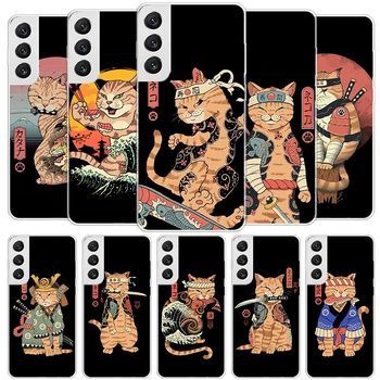 Ramen Sushi Samurai татуировка котка капак телефон случай за Samsung Galaxy S20 FE S21 + S22 S23 Ultra S10 Lite S9 S8 плюс S10e S7 Edge C