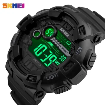 SKMEI Многофункционален открит спортен часовник мъжки 5Bar водоустойчив PU каишка LED дисплей часовници Chrono цифров часовник reloj hombre